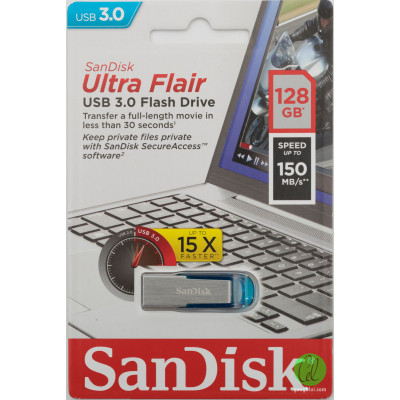 Ультратонкий Flash SanDisk USB 3.0 Ultra Flair 128Gb Blue - высокая скорость и много места!