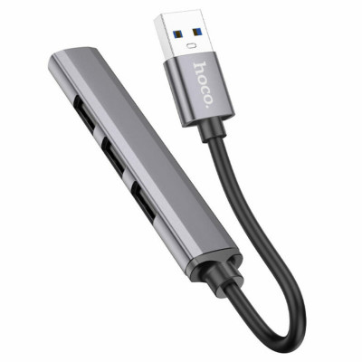 Кабель-перехiдник HOCO HB26 4 in 1 adapter(USB to USB3.0+USB2.0*3) Metal Gray
