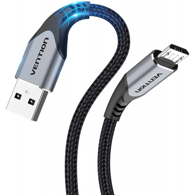 Кабель Vention Cotton Braided USB 2.0 A Male to Micro Male 3A Cable 1M Gray Aluminum Alloy Type (COAHF)