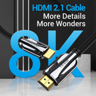 Кабель Vention HDMI-HDMI, 1.5M, v2.1, 8K 60Hz, 4K 120Hz, 2K 144Hz, 1080P 160Hz (AANBF)