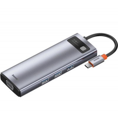 USB-Hub Baseus Metal Gleam Series 9-in-1 Multifunctional Type-C HUB Docking Station Space Gray（Type-C to HDMI*1+USB3.0*3+PD*1+RJ45*1+SD/TF*1+VGA*1)