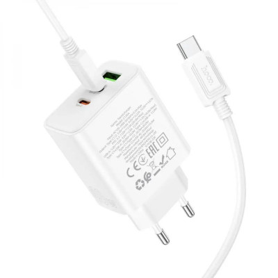 Мережевий зарядний пристрій HOCO C126A Pure power PD40W three-port(2C1A) charger set(Type-C to Type-C) White