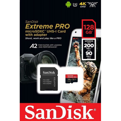 Высокоскоростная microSDXC (UHS-1 U3) SanDisk Extreme Pro A2 128Gb class 10 V30 (R200MB/s,W90MB/s) (адаптер) в магазине allbattery.ua