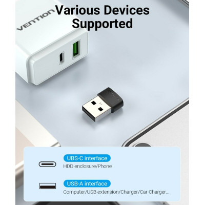 Адаптер Vention USB 2.0 Male to USB-C Female Adapter Black PVC Type (CDWB0)