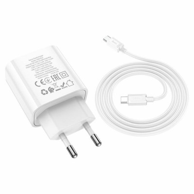 Мережевий зарядний пристрій HOCO C80A Plus Rapido PD20W+QC3.0 charger set(Type-C to Type-C) White