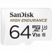 microSDXC (UHS-1 U3) SanDisk High Endurance 64Gb class 10 V30 (100Mb/s) (adapterSD) - надежное расширение памяти для долгосрочной записи.