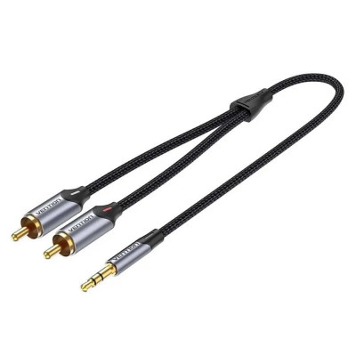 Кабель Vention 3.5MM Male to 2-Male RCA Adapter Cable 8M Gray Aluminum Alloy Type (BCNBK)