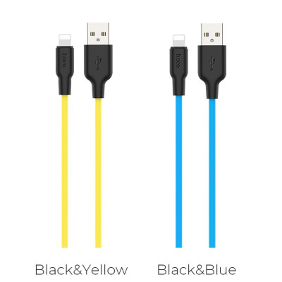 Кабель HOCO X21 Plus USB to iP 2.4A, 1m, silicone, silicone connectors, Black+Blue
