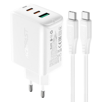 Мережевий зарядний пристрій ACEFAST A13 PD65W(USB-C+USB-C+USB-A) 3-port charger set White