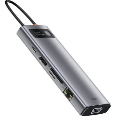 USB-Hub Baseus Metal Gleam Series 9-in-1 Multifunctional Type-C HUB Docking Station Space Gray（Type-C to HDMI*1+USB3.0*3+PD*1+RJ45*1+SD/TF*1+VGA*1)
