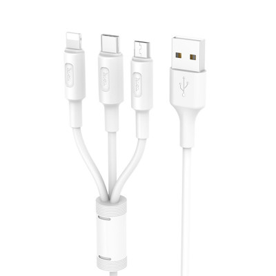Кабель HOCO X25 USB to iP+Type-C+Micro 2A, 1m, PVC, PVC connectors, White
