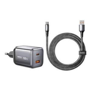 Мережевий зарядний пристрій з кабелем REMAX Wisdom Series 100W GaN Travel Charger+A-C Data Cable Set CA-15(AC100W) EU Tarnish