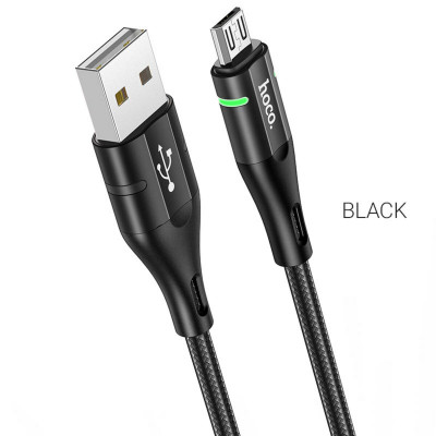 Кабель HOCO U93 USB to Micro 2.4A, 1.2m, nylon, aluminum connectors, light indicator, Black