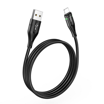 Кабель HOCO U93 USB to iP 2.4A, 1.2m, nylon, aluminum connectors, light indicator, Black