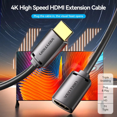 Кабель Подовжувач Vention HDMI-A Male to HDMI-A Female 4K HD Cable PVC Type 2M Black (AHCBH)