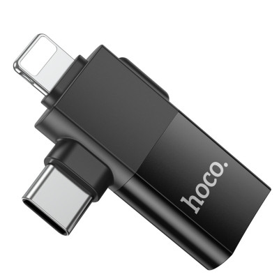 Адаптер HOCO UA17 iP male/Type-C male to USB female two-in-one adapter Black