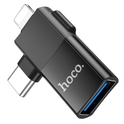 Адаптер HOCO UA17 iP male/Type-C male to USB female two-in-one adapter Black