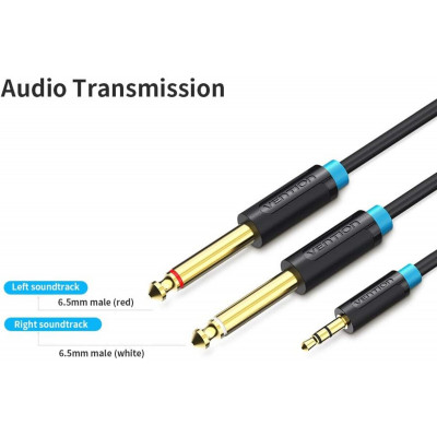 Кабель Vention 3.5mm TRS Male to Dual 6.35mm Male Audio Cable 3M Black (BACBI)