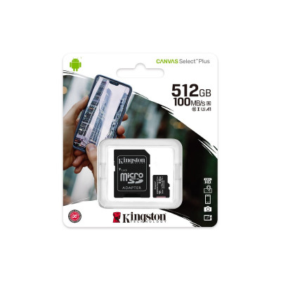 microSDXC (UHS-1) Kingston Canvas Select Plus 512Gb class 10 А1 (R-100MB/s) (adapter SD)