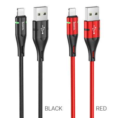 Кабель HOCO U93 USB to iP 2.4A, 1.2m, nylon, aluminum connectors, light indicator, Black