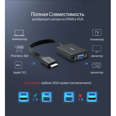 Адаптер UGREEN MM103 HDMI to VGA Converter 25cm (Black) (UGR-40248)