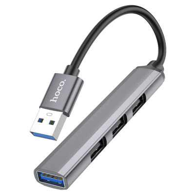 Кабель-перехiдник HOCO HB26 4 in 1 adapter(USB to USB3.0+USB2.0*3) Metal Gray