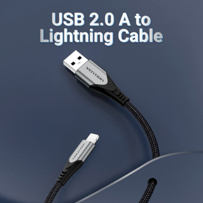 Кабель Vention USB 2.0 A to Lightning Cable 1M Gray Aluminum Alloy Type (LABHF)