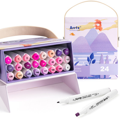 Спиртовые маркеры Arrtx Alp ASM-02PL 24 цвета, фиолетовые оттенки.