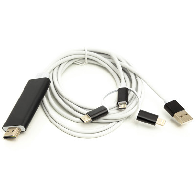 Кабель  HDMI (M) - Lightning, Type-C, mirco USB, 1 м
