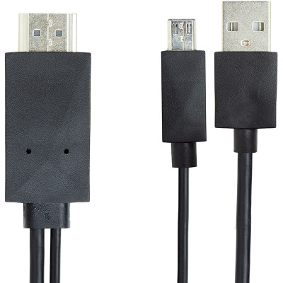 Видео кабель HDMI - micro USB (11 pin) + USB, 1.8м, (MHL), Blister