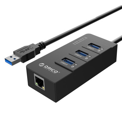 USB-хаб ORICO USB 3.0 3 порти + RJ45 (HR01-U3-V1-BK-BP)