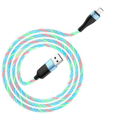 USB кабель Hoco U85 Charming night с эффектом бегущей подсветки iPhone 2.4A (1000mm) синий *