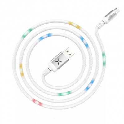 USB кабель Hoco U63 Spirit LED подсветка активируется звуком Micro USB 2.4A (1200mm) белый