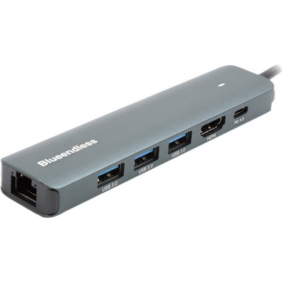 USB-хаб Blueendless USB Type-C - HDMI, LAN, 3xUSB 3.0 Type-A, USB Type-C PD100W