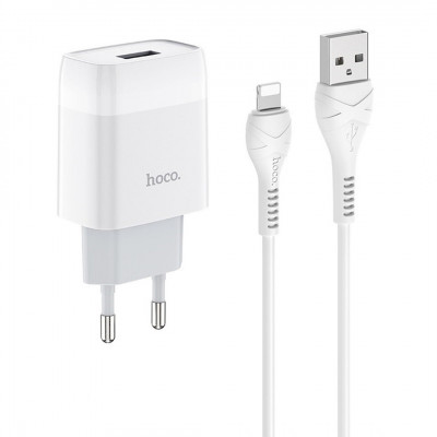 СЗУ блок Hoco C72A Glorious (1USB/  2.1A) + кабель iPhone білий