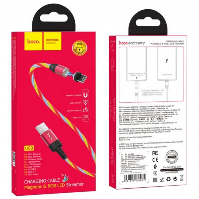 USB кабель Hoco U90 (магнитный) iPhone (1000mm) красный*