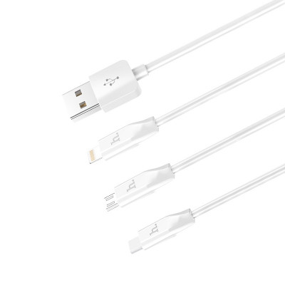 USB кабель Hoco X1 Rapid 3в1 Micro USB/ iPhone/ Type-C (1000mm) белый