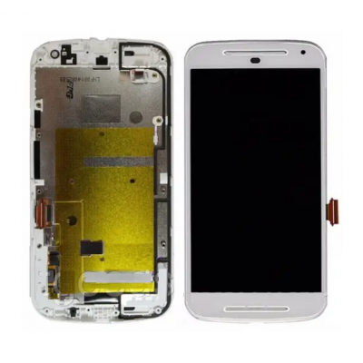 Дисплей (LCD) Motorola XT1063 Moto G (2nd Gen)/XT1062/XT1064/XT1068 с сенсором белый + рамка*
