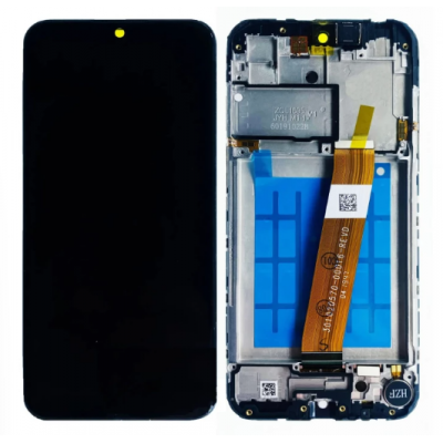 Дисплей (LCD) Samsung A015M Galaxy A01 (широкий конектор) з сенсором чорний + рамка