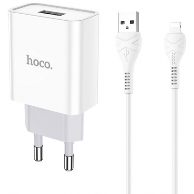 СЗУ блок Hoco C81A (1USB/  2.1A) + кабель iPhone білий