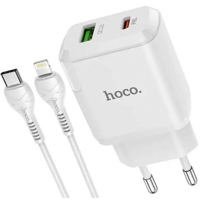 СЗУ блок Hoco N5 PD+QC3.0 (1USB/3.0A) 20W + кабель Type-C на iPhone белый