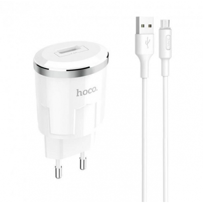 СЗУ блок Hoco C37A Thunder (1USB/2.4A) + кабель Micro USB белый