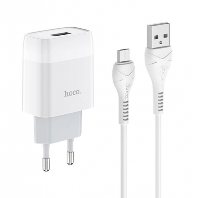 СЗУ блок Hoco C72A Glorious (1USB/2.1A) + кабель Micro USB белый