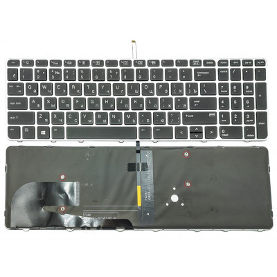 Клавиатура для HP EliteBook 850 G3, 850 G4, 755 G3, 755 G4, ZBook 15u - оригинальная, RU Black с рамкой Silver + подсветка