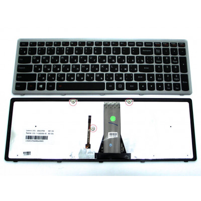 Клавиатура LENOVO IdeaPad G500s, G505s, S500, S510p, Z510, Flex 15, 15D (RU Black frame Silver, Подсветка клав) – оригинальная версия, доступна в магазине allbattery.ua.
