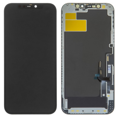 Дисплей для iPhone 12, iPhone 12 Pro, чорний, з рамкою, Original (PRC), з пластиками камери та давача наближення, Self-welded OEM