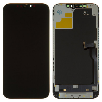 Дисплей для iPhone 12 Pro Max, чорний, з рамкою, ., з пластиками камери та давача наближення, (OLED), OEM hard, SL