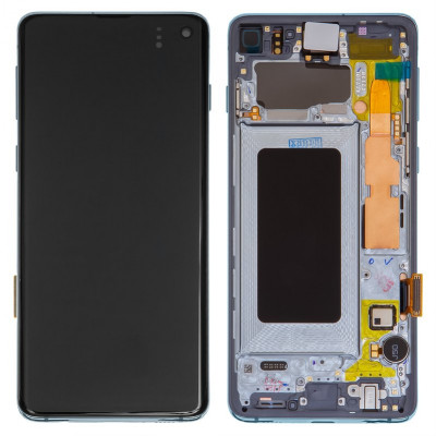 Дисплей для Samsung G973 Galaxy S10, синий, с рамкой, Original, сервисная опака, #GH82-18850C/GH82-18835C