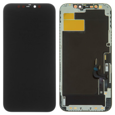 Дисплей для iPhone 12, iPhone 12 Pro, чорний, з рамкою, Original (PRC), з пластиками камери та давача наближення, NEW
