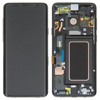 Дисплей для Samsung G965 Galaxy S9 Plus, чорний, з рамкою, Original, сервісне опаковання, midnight black, #GH97-21691A/GH97-21692A
